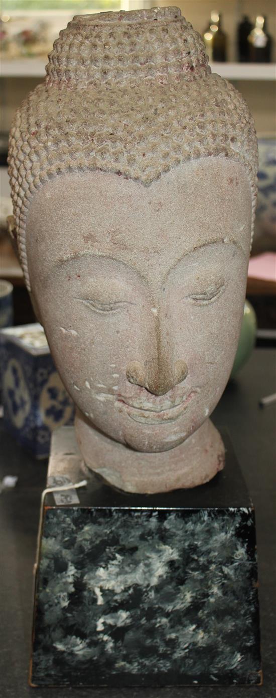 A large Thai sandstone Buddha head, 22in.